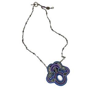 Soutache & Beaded Embroidered Purple Pendant Necklace by Amee Runs with Scissors